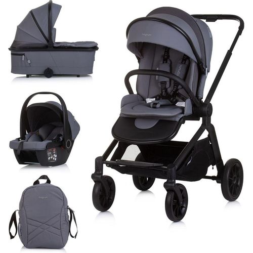 Chipolino Kombikinderwagen Magnum 3 in 1 Babywanne Sportsitz i-Size Babyschale grau
