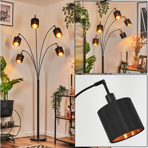 Costa Stehlampe aus Metall/Stoff in Schwarz/Kupferfarben