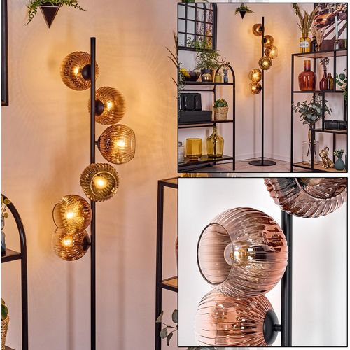 Villamare Stehlampe aus Metall/Riffelglas in Schwarz/Kupferfarben/Klar
