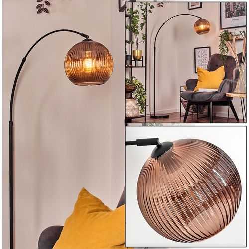Cesaro Stehlampe aus Metall/Riffelglas in Schwarz/Kupferfarben mit Marmorfuß