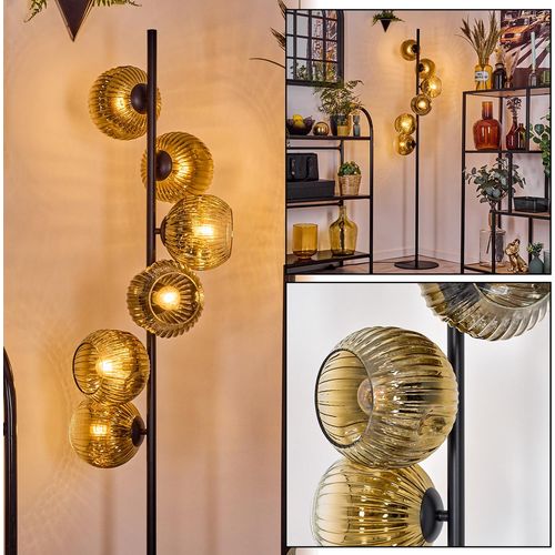 Villamare Stehlampe aus Metall/Riffelglas in Schwarz/Goldfarben/Klar