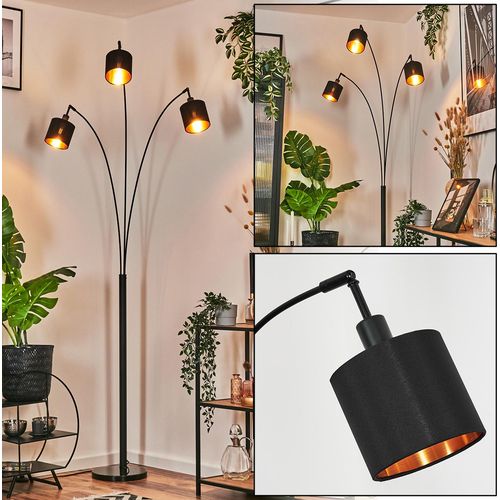 Costa Stehlampe aus Metall/Stoff in Schwarz/Kupferfarben