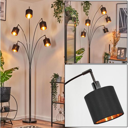 Costa Stehlampe aus Metall/Stoff in Schwarz/Chrom-/Kupferfarben