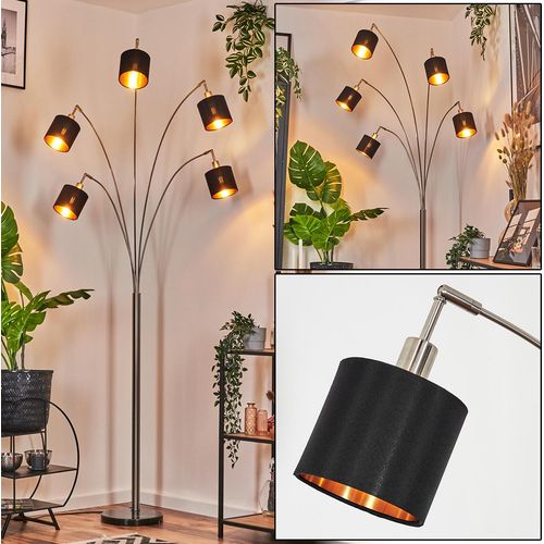 Costa Stehlampe aus Metall/Stoff in Schwarz/Nickel-matt/Kupferfarben
