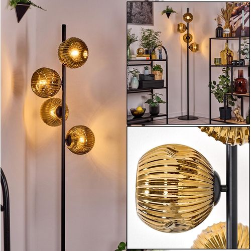 Villamare Stehlampe aus Metall/Riffelglas in Schwarz/Goldfarben