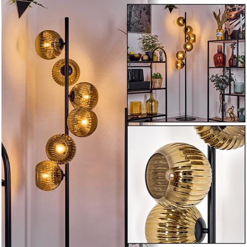 Cesaro Stehlampe aus Metall/Riffelglas in Schwarz/Goldfarben