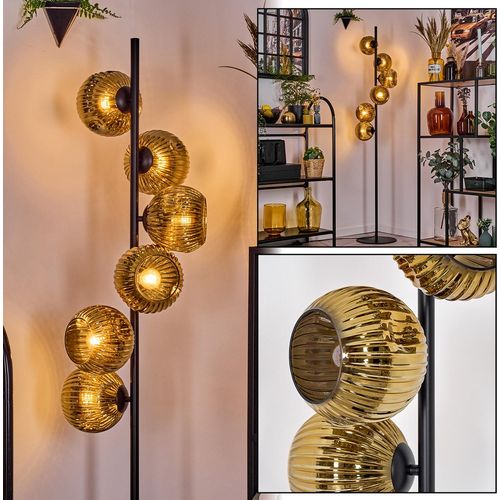 Villamare Stehlampe aus Metall/Riffelglas in Schwarz/Goldfarben