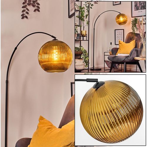 Cesaro Stehlampe aus Metall/Riffelglas in Schwarz/Goldfarben mit Marmorfuß