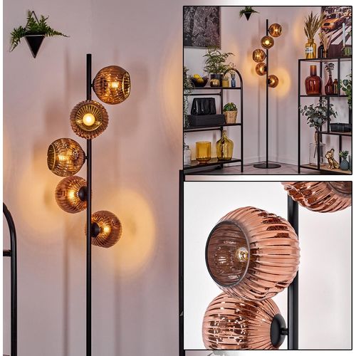 Villamare Stehlampe aus Metall/Riffelglas in Schwarz/Kupferfarben