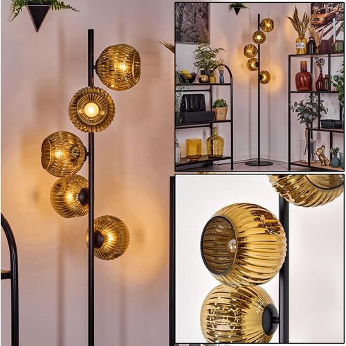 Villamare Stehlampe aus Metall/Riffelglas in Schwarz/Goldfarben
