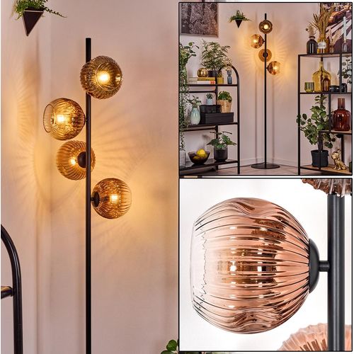 Villamare Stehlampe aus Metall/Riffelglas in Schwarz/Kupferfarben/Klar