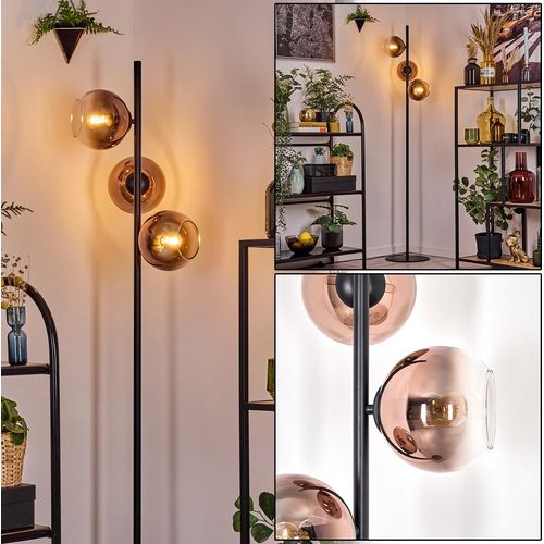 Cesaro Stehlampe aus Metall/Glas in Schwarz/Kupferfarben/Klar