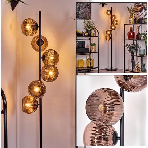 Cesaro Stehlampe aus Metall/Riffelglas in Schwarz/Kupferfarben