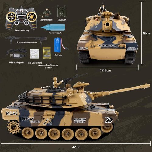 RC-Auto Ferngesteuerter Panzer 2,4 GHz, RC Tank Spielzeug mit Schussfunktion