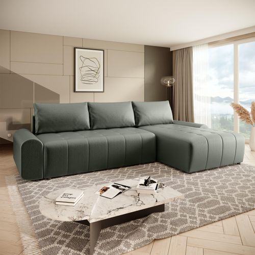 Ecksofa Costa L mit Schlaffunktion Bettkasten Stoff: Vogue 11 Grün Ottomane: rechts