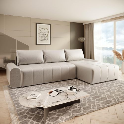 Ecksofa Costa L mit Schlaffunktion Bettkasten Stoff: Vogue 01 Creme Ottomane: rechts