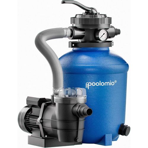 poolomio Sandfilteranlage 10m³/h + Teststreifen + Poolpflege Broschüre