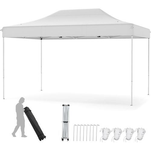 COSTWAY 3x4,5m Faltpavillon, Pop Up Pavillon Höhenverstellbar mit Rollentasche, 4 Seilen, 8 Heringen, Gartenpavillon Partyzelt, Beige