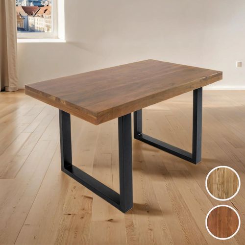 Esstisch 120 x 80 cm Rio, Esszimmertisch nussbaumfarben, Akazienholz massiv, U-Gestell aus Metall Schwarz, gerade Kanten