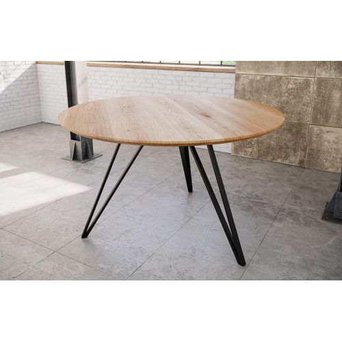 Runder Esstisch 90 cm Dream, Eichenholz geölt, Esszimmertisch mit Schweizer Kante, Hairpin-Gestell Eisen schwarz, massiver Holztisch, Tischplatte 26mm
