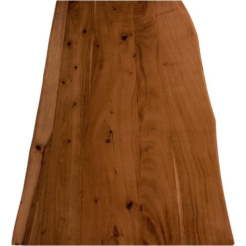Holzplatte 100x60 cm Curt, Tischplatte aus Akazienholz massiv + nussbaumfarben, Baumkanten-Platte für Heimwerker, geeignet für Arbeitsplatten, Tische & Fensterbretter