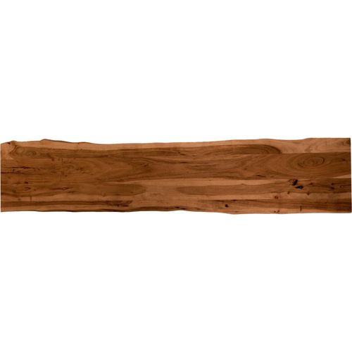 Holzplatte 200x40 cm Emilio, Tischplatte aus Akazienholz massiv + nussbaumfarben, Baumkanten-Platte für Heimwerker, geeignet für Arbeitsplatten, Tische & Fensterbretter