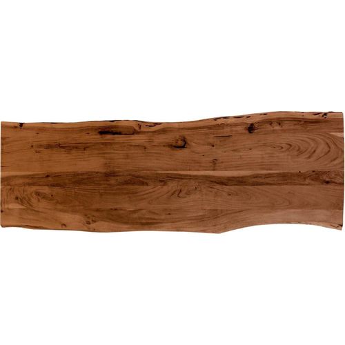 Holzplatte 180x60 cm Emilia, Tischplatte aus Akazienholz massiv + nussbaumfarben, Baumkanten-Platte für Heimwerker, geeignet für Arbeitsplatten, Tische & Fensterbretter