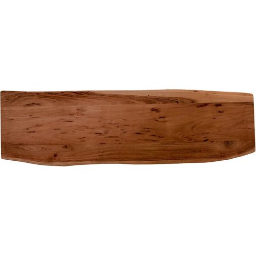 Holzplatte 140x40 cm Emilio, Tischplatte aus Akazienholz massiv + nussbaumfarben, Baumkanten-Platte für Heimwerker, geeignet für Arbeitsplatten, Tische & Fensterbretter