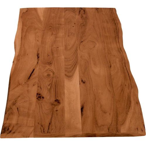 Holzplatte 120x60 cm Curt, Tischplatte aus Akazienholz massiv + nussbaumfarben, Baumkanten-Platte für Heimwerker, geeignet für Arbeitsplatten, Tische & Fensterbretter