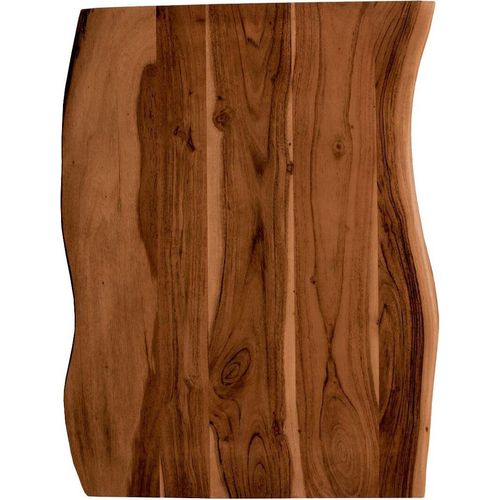 Holzplatte 80x60 cm Toni, Tischplatte aus Akazienholz massiv + nussbaumfarben, Baumkanten-Platte für Heimwerker, geeignet für Arbeitsplatten, Tische & Fensterbretter