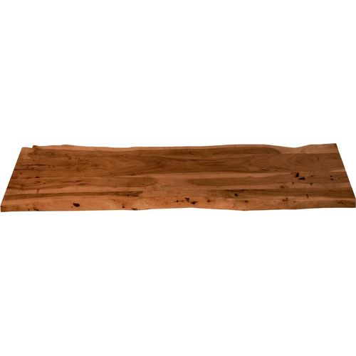 Holzplatte 200x40 cm Louisa, Tischplatte aus Akazienholz massiv + nussbaumfarben, Baumkanten-Platte für Heimwerker, geeignet für Arbeitsplatten, Tische & Fensterbretter