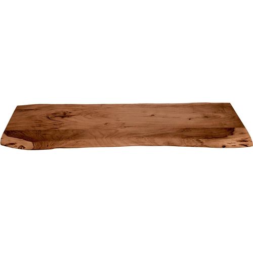 Holzplatte 120x40 cm Louisa, Tischplatte aus Akazienholz massiv + nussbaumfarben, Baumkanten-Platte für Heimwerker, geeignet für Arbeitsplatten, Tische & Fensterbretter