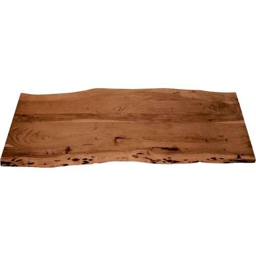 Holzplatte 180x60 cm Tom, Tischplatte aus Akazienholz massiv + nussbaumfarben, Baumkanten-Platte für Heimwerker, geeignet für Arbeitsplatten, Tische & Fensterbretter