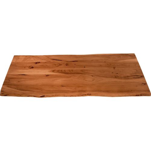 Holzplatte 120x60 cm Tom, Tischplatte aus Akazienholz massiv + nussbaumfarben, Baumkanten-Platte für Heimwerker, geeignet für Arbeitsplatten, Tische & Fensterbretter