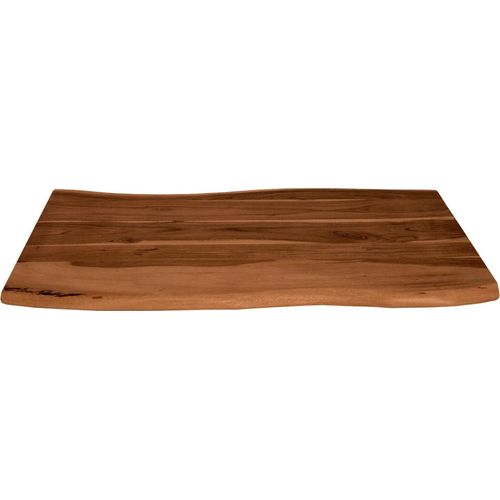 Holzplatte 80x60 cm Tom, Tischplatte aus Akazienholz massiv + nussbaumfarben, Baumkanten-Platte für Heimwerker, geeignet für Arbeitsplatten, Tische & Fensterbretter