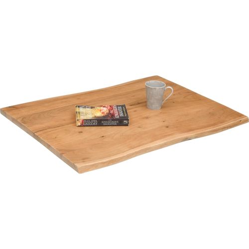 Holzplatte 80x60 cm Toni, Tischplatte aus Akazienholz massiv + eichefarben, Baumkanten-Platte für Heimwerker, geeignet für Arbeitsplatten, Tische & Fensterbretter