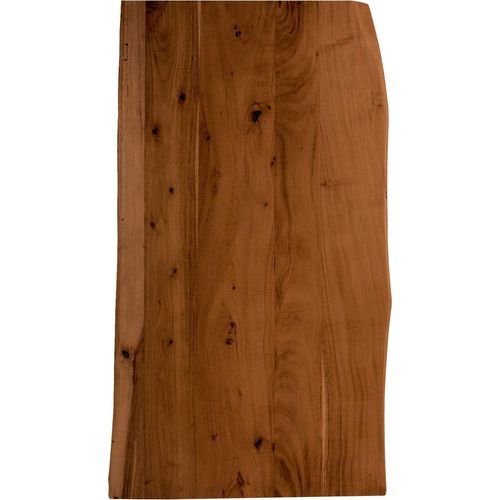 Holzplatte 100x60 cm Toni, Tischplatte aus Akazienholz massiv + nussbaumfarben, Baumkanten-Platte für Heimwerker, geeignet für Arbeitsplatten, Tische & Fensterbretter