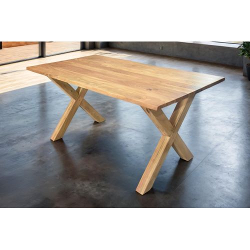 Esstisch 220x100 cm Murcia, Akazienholz massiv & naturfarben, Baumkantentisch mit X-Holzgestell, echte Baumkante, pflegeleichter Holztisch/Massivholztisch