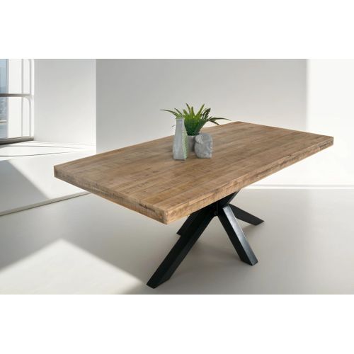 Esstisch 120 x 80 cm Rio, Esszimmertisch naturfarben, Mangoholz massiv, Spider-Gestell aus Metall schwarz, gerade Kanten