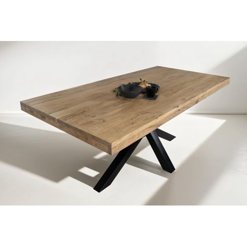 Esstisch 200 x 100 cm Rio, Esszimmertisch naturfarben, Akazienholz massiv, Spider-Gestell aus Metall Schwarz, gerade Kanten