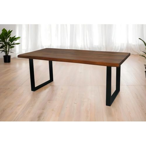 Esstisch Cali | 180 x 90 cm | Mangoholz | Farbe: Honig | U-Gestell Metall Schwarz | Massivholz mit Baumkante | pflegeleichter Baumkantentisch/Esszimmertisch