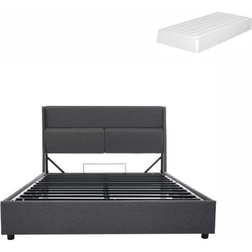 Jugendbett Grau 140x200cm Polsterbett (Mit Matratze) Leinen Doppelbett Mit Verstellbare Kopfstuetzen Stauraumbetten Bettgestell Aus