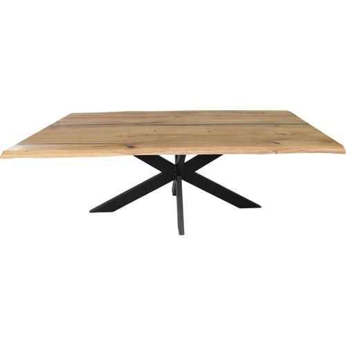 Eiche Epoxidharz Schwarz - Esstisch mit Baumkante - Spider Gestell: 200cm x 100cm Größe: 200cm x 100cm