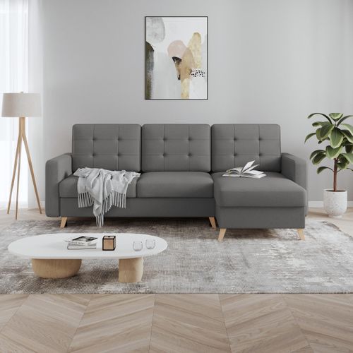 Ecksofa VINCI mit Schlaffunktion und Bettkasten, Dunkelgrau Velo 634, Uniwersalle Ottomane