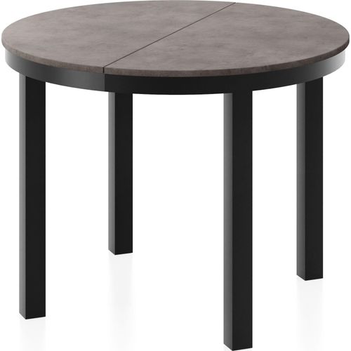 Runder Ausziehbarer Esstisch mit Schwarzem Metallgestell – Tisch mit Schwarzen Metallbeinen im Loft-Stil – Platzsparender Tisch für Wohnzimmer, Esszimmer oder Küche – Dunkelgrauer Beton – 100 bis 180