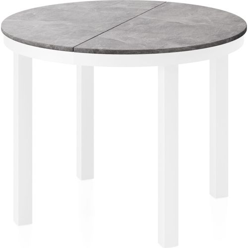 Runder Ausziehbarer Esstisch mit Weißem Metallgestell – Tisch mit Weißen Metallbeinen im Loft-Stil – Platzsparender Tisch für Wohnzimmer, Esszimmer oder Küche – Grauer Beton – 100 bis 180 cm