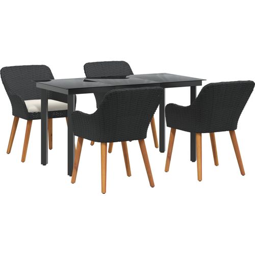 Möbel 5- teiliges Garten Essgruppe Schwarzer Poly- Rattan - Gartentische Neu46948