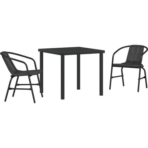 2025 Moderne 3- teiliges Gartenset Schwarz Poly Rattan - Gartenstühle Hommie44226