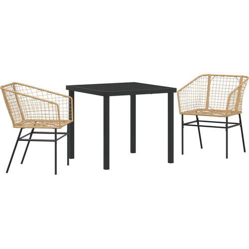 Möbel 3- teiliges Garten- Essenset Brauner Poly- Rattan - Gartenstühle Neu63830