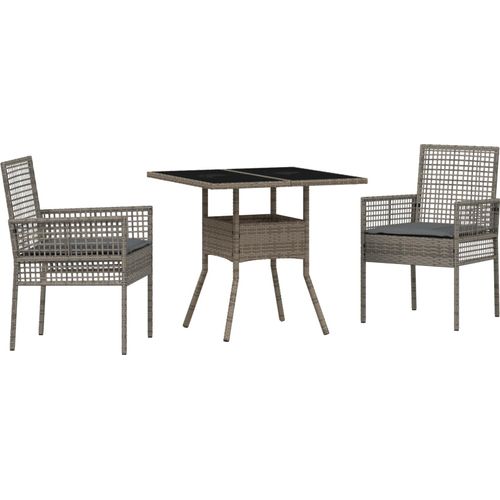 Möbel 3- tlg. Garten- Essgruppe Grau Poly Rattan - Gartenstühle Neu51688